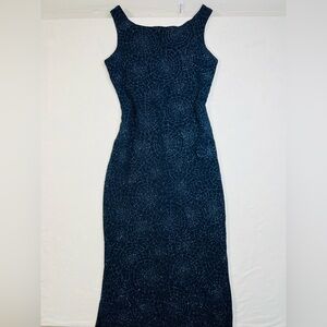Y2K VTG California Concepts Womens Navy Blue Glittery Spiderweb Evening Dress